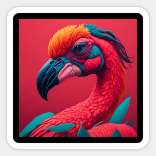 Cool Colorful Flamingo Portrait Graphic Sticker